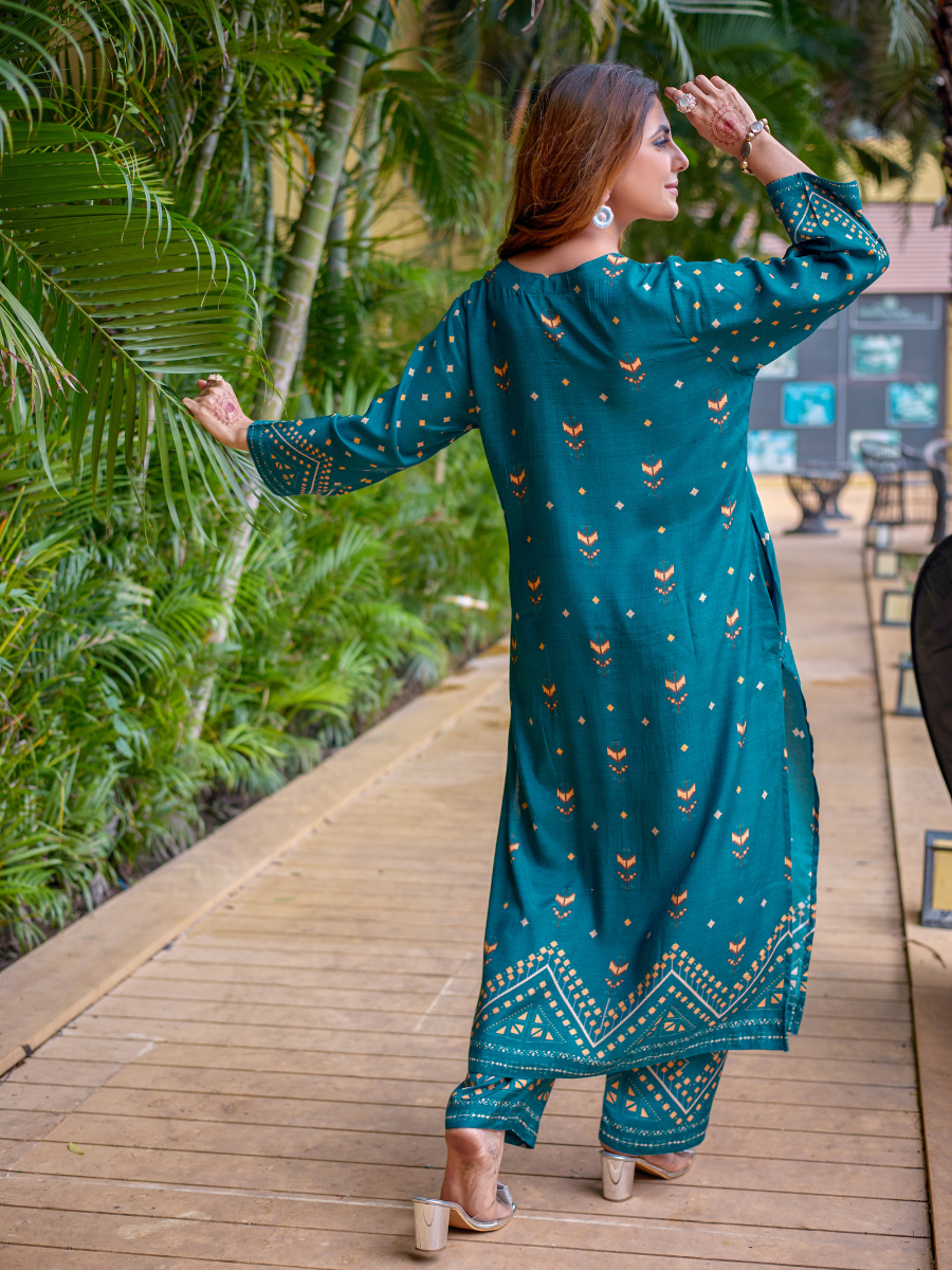 Sanjh Teal Pure Muslin Co-ord Set /Pant Set